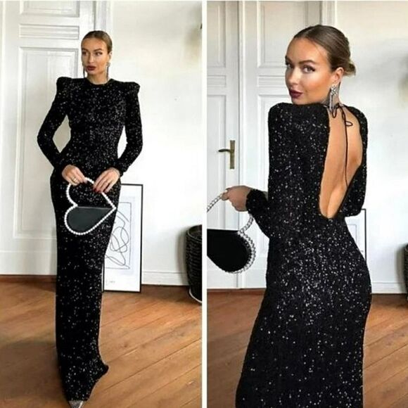 ZARA SHOULDER PAD SEQUIN DRESS - Picture 9 of 16